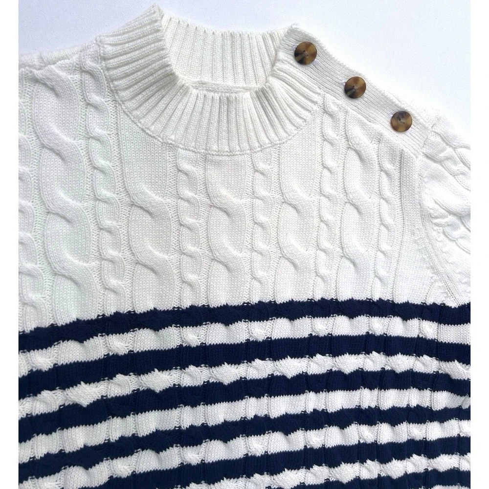 Lands End Stripe Sweater Fisherman Coastal Preppy Size L